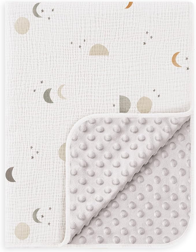 Susurration Baby Blanket for Unisex Boys Girls, Soft Nursery Minky Blanket with Muslin Cotton Front and Dotted Fleece Back, Receiving Blanket for Baby Newborn Infant, 30x40inch