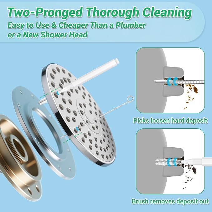 MAPVOLUT 50-in-1 Shower Head Cleaner Kit with Stainless Steel Needles | Reusable Straw Brush | Unclog Tiny Nozzles for Shower, 3D Printer, Straws, Faucets, Electronics | White
