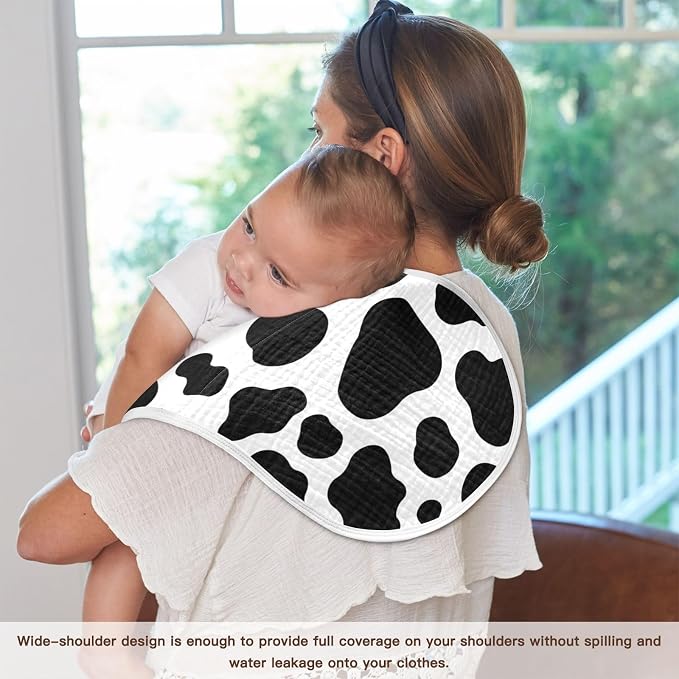 Muslin Baby Burp Cloths Set of 1, Soft Cow Print Absorbent Muslin Washcloths, Bibs, Face Towel for Newborn Boys Girls, 22 x 11 Inch