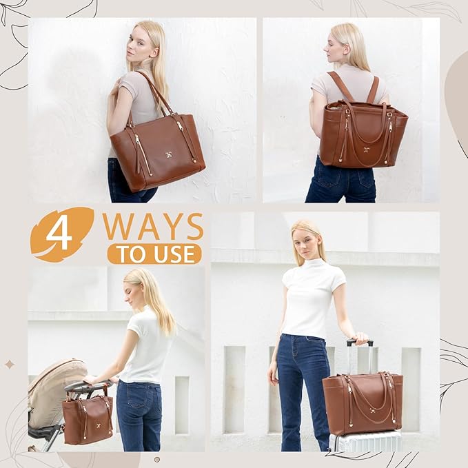 miss fong Diaper Bag Tote Leather Diaper Bag Backpack, Large Capacity Mommy Bag Hospital Bag, 12 Pockets Travel Diaper Tote with Changing Pad Pañaleras Para Bebe for Mom & Dad-Brown | Large Capacity, Mommy Bag, Hospital Bag, 12 Pockets, Travel Diaper T...
