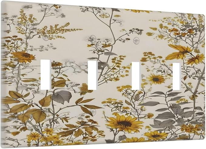 Boho Wildflowers Daisies Sunflowers Plant Floral Light Switch Covers Quad Toggle Electrical Faceplate 4 Gang Wall Plate Decorative Switch Plates Cover for Bedroom Living Room Decor