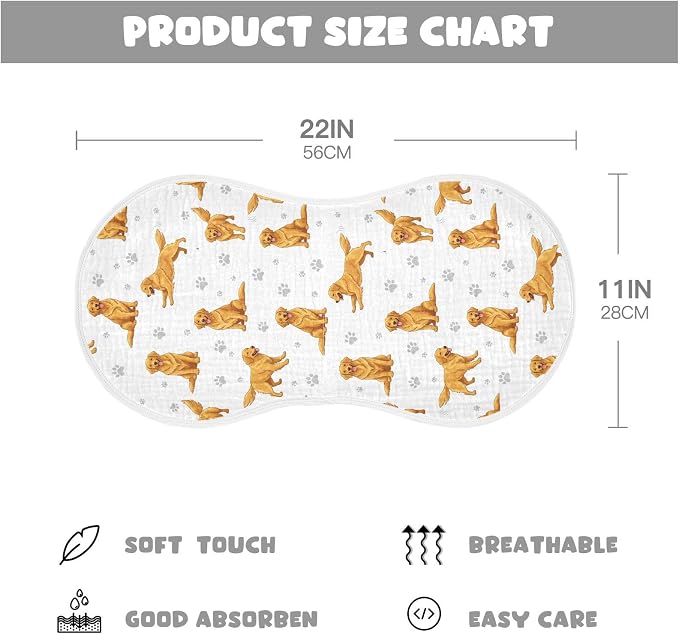 1 Pack Muslin Burp Cloths Golden Dogs Paw Prints White Cotton Baby Burp Cloths Absorbent Burping Cloth Soft Spit Up Rags for Newborn Boys Girls 22x11 Inch
