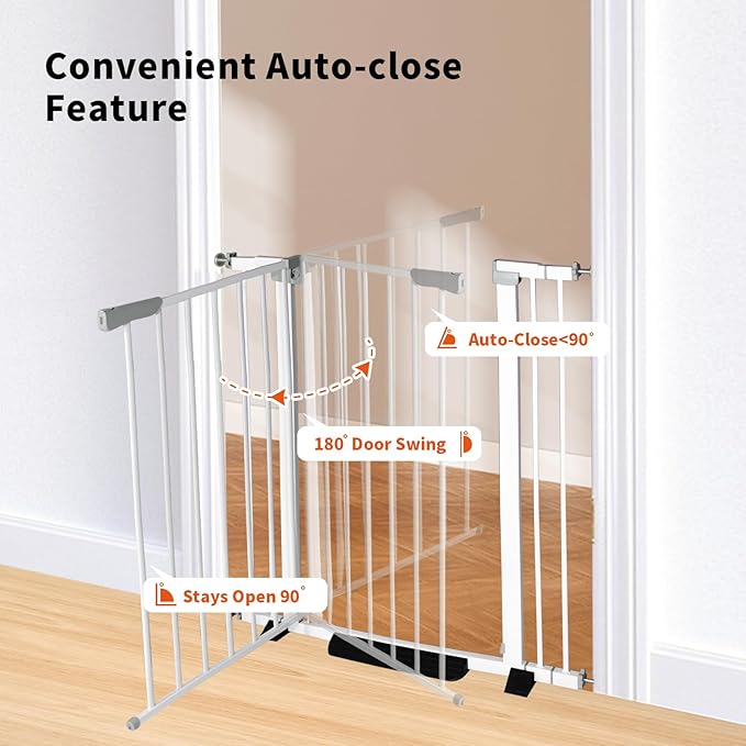 Rgqphantom 41" Tall Safety Pet Gate,Adjustable 30.5"-55" Wide,No Drilling Pressure Mount Kit,Auto Close Cat Gate Suitable for Stairs,Doorways,White (30.5"-55" W)