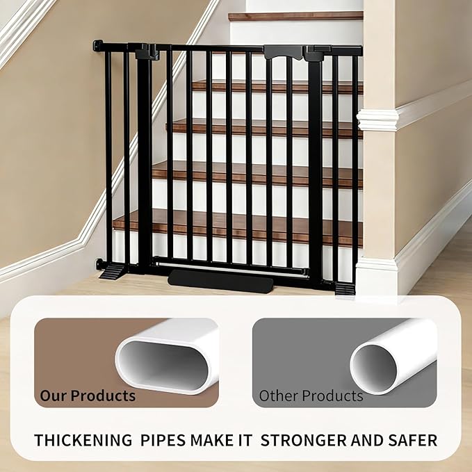 Safety Door bar for Infants and Young Baby and Pet Safety Gate Adjustable Steel Barrier for Stairs Doorways and Hallways Easy Install Black