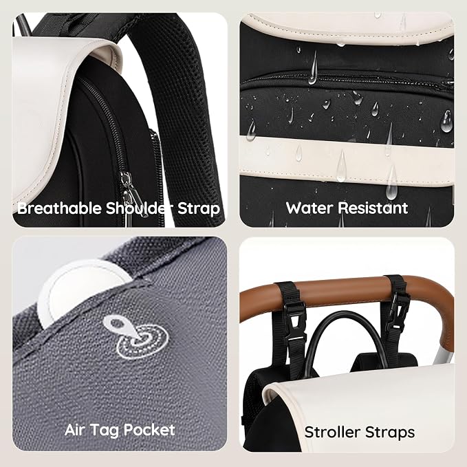 Mancro Small Diaper Bag Backpack with Changing Pad, Stylish Diaper Bag with Insulated Bottle Pocket, Water Resistant Baby Bags for Mom for Travel with Stroller Straps, Black-White