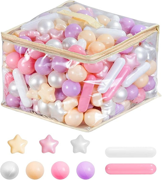Ball Pit Balls for Toddlers 1-3, 300pcs Crush Proof Plastic Balls for Girls Ball Pit, BPA Free Non-Toxic Play Balls for Baby Pool, Playhouse, Tent, for Dogs & Pets, 3 Shapes Mixed Pink Purple