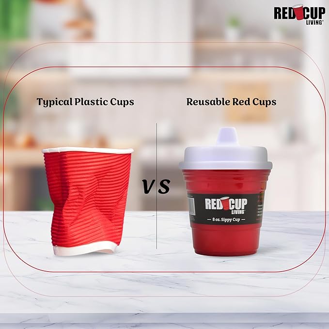 Red Cup Living Trainer Baby Sippy Cup 8 Oz BPA-Free Spill Proof, No Spill Non-Toxic Dishwasher Safe, Leak-Proof Lid, Easy Grip for Toddlers, Girls, Boys for Kids, Water Juice Milk Cup