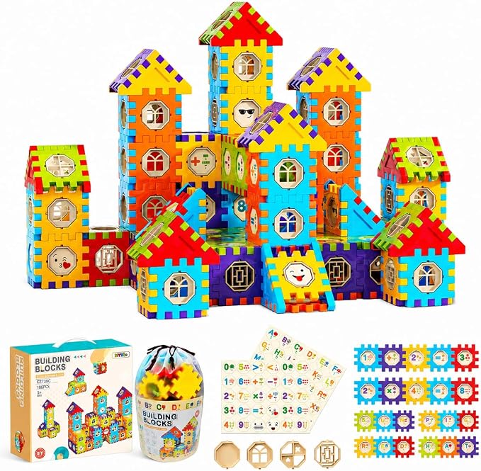 Building Blocks for Toddlers 3-5, 186 Pcs Toy Building Sets - STEM Building Toys, Interlocking Building Blocks for Toddlers and Kids with Storage Bag, for Boys and Girls