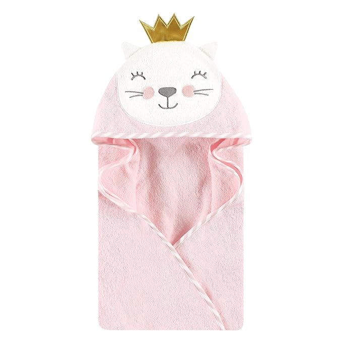 Hudson Baby Unisex Baby Cotton Animal Face Hooded Towel, Cat Princess, One Size