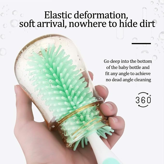 Baby Bottle Brush Small Bottle Silica Gel Scrubber Cleaner Brushes Set Sponge Washer Milk Water Cleaning Kit Cup, (Green)