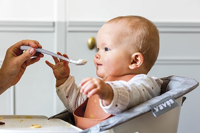 BEABA Baby's First Foods Spoon Set with Travel Case, Original Soft Silicone Baby Spoons, Baby Essentials, Travel Set, Natural