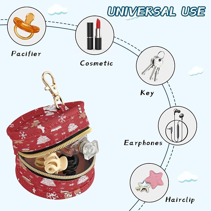 Pacifier Holder with Clip Pacifier Case for Diaper Bag Round Baby Pacifier Pouch Box Bag Portable Gingerbread Christmas Tree01