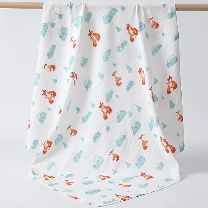 POMISO Muslin Swaddle Blankets for Boys & Girls, Newborn Receiving Blankets, Soft Breathable Baby Swaddles, Large 47x47 Inches, Fox & Penguin