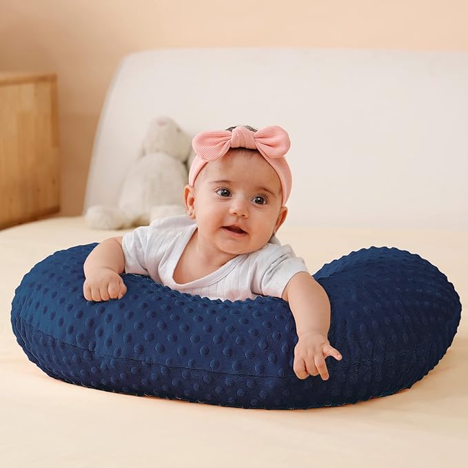 Nursing Pillow and Positioner, Breastfeeding, Bottle Feeding, Baby Sitting Support with Removable Ultra Soft Cover, Tummy Time Support for Baby Boys and Girls (Estate Blue)