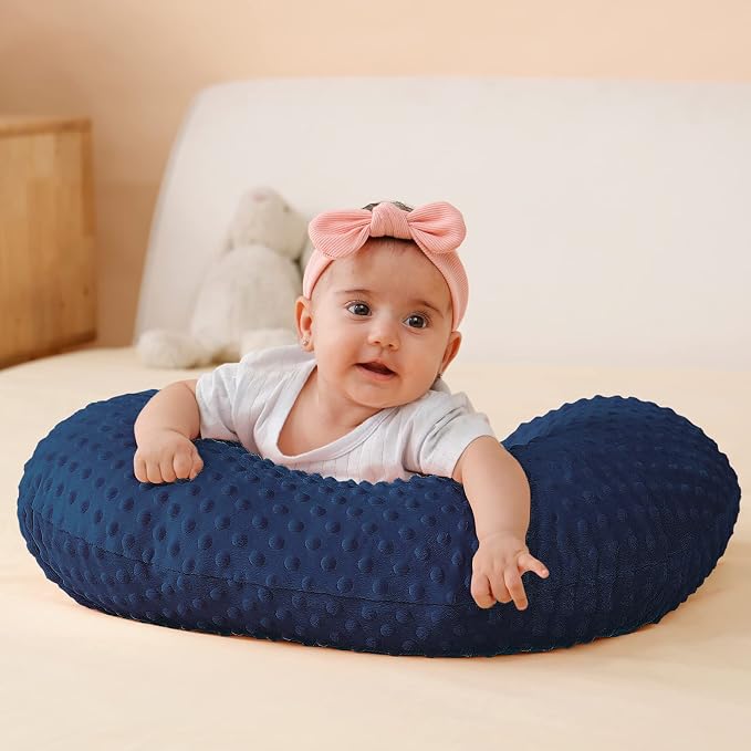Nursing Pillow Cover Breastfeeding Pillow Cases Minky Dot Slipcover (Estate Blue)