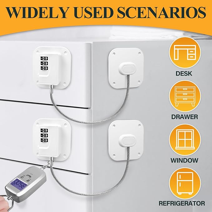 2Pack Refrigerator Lock Cabinet Locks for Baby Proofing Premium Child Safety Fridge Lock Strong Self-Adhesive No Drilling Window Drawer Closets Locks for Kids Pets