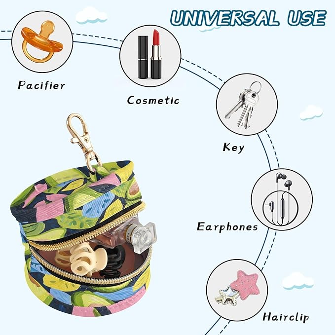 Pacifier Holder with Clip Pacifier Case for Diaper Bag Round Baby Pacifier Pouch Box Bag Portable Avocados and Leaves Green