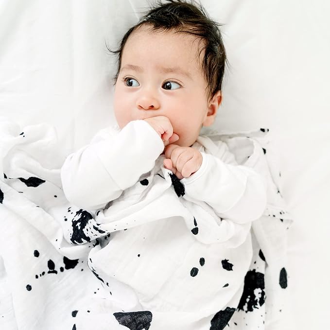 Goobie Baby Organic Muslin Swaddle Blanket, 100% Certified Organic Cotton, Ultra Soft & Breathable, Oversized 47 X 47 Inches for Easy Swaddling, Multi-Use Blanket for Nursing & More (Paint Splatter)