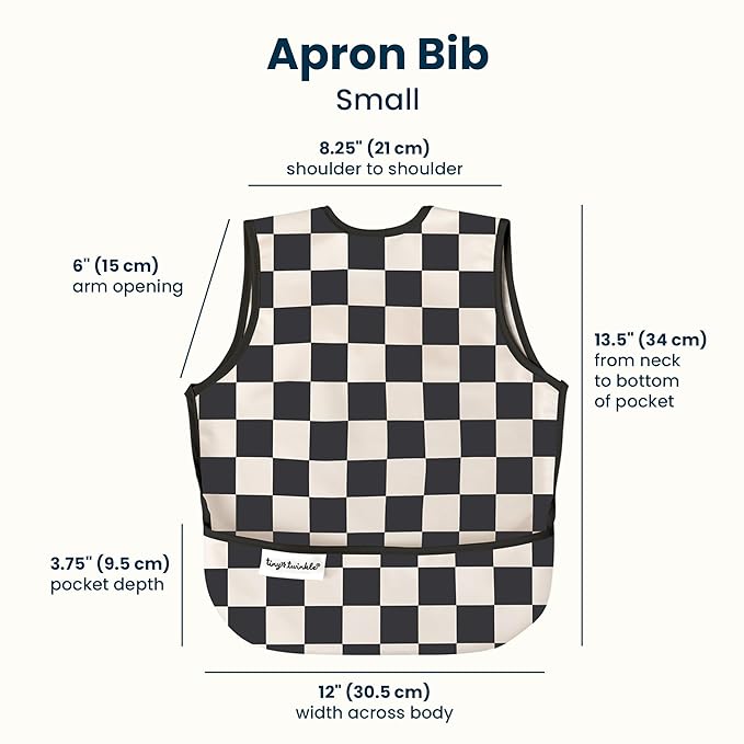 Tiny Twinkle Mess Proof Baby Bibs | 2 Pack Waterproof Toddler Bib for Eating | Baby Apron for Feeding, Machine Washable, Perfect Shower Gift (Space,Black Checkers, 6??4M)