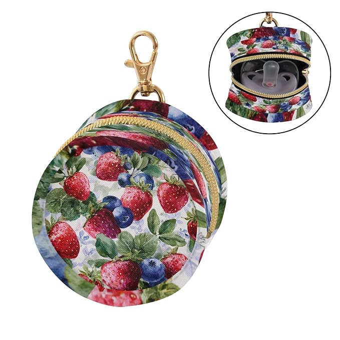 Pacifier Holder with Clip Pacifier Case for Diaper Bag Round Baby Pacifier Pouch Box Bag Portable Strawberry Blueberry
