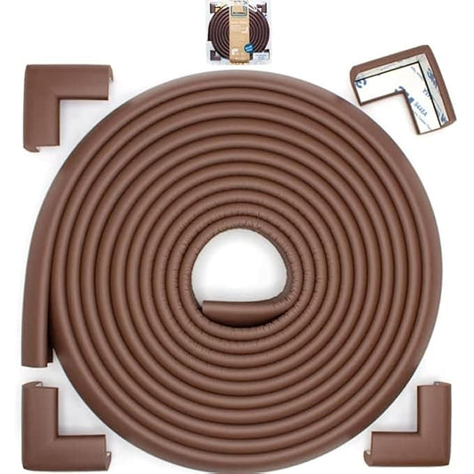 Roving Cove Slimfit Corner Edge Protector for Baby Proofing (Small 15ft Edge 4 Corners), Furniture Safety Bumper Guard, Soft NBR Rubber Foam, 3M Adhesive, Coffee Brown