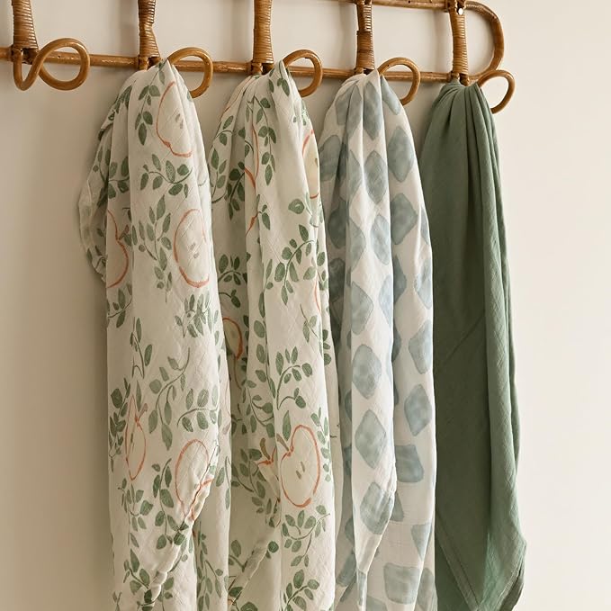 Gllquen Baby Muslin Swaddle Blankets 4-Pack Breathable Receiving Blankets (35" x 40") Soft Baby Blankets for Girls and Boys Newborn Essentials Muslin Burp Cloths Swaddle Wrap Baby Gift(Apple Paradise)