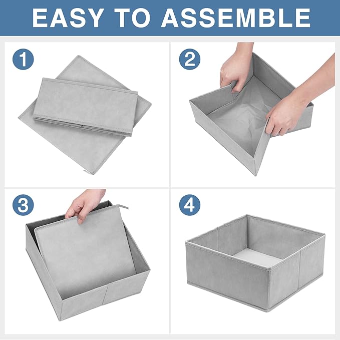 Criusia Drawer Organizer Clothes 24 Pack, Fabric Closet Organizers and Storage Bins for Underwear Sock, Odorless Dresser Drawer Dividers for Baby Nursery Organization (Grey)