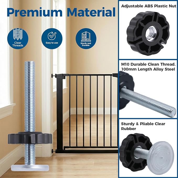 M10 Baby Gate Spindle Rods 4-Pack, Fits 10mm Holes Only, Not for M8, (10mm / 3/8") Extra Long 3.94" Replacement Parts for Pressure Mounted & Pet Safety Gates, Black