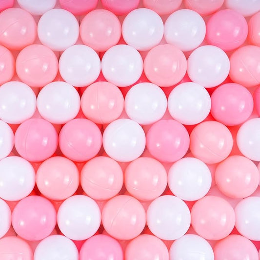 Ball Pit Balls for Toddlers 1-3, 100pcs Crush Proof Plastic Balls for Girls Ball Pit, BPA Free Non-Toxic Play Balls for Baby Pool, Playhouse, Tent, for Dogs & Pets, White, Pink Macaron Colors