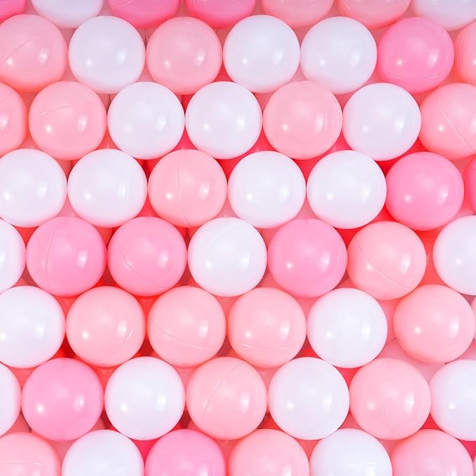 Ball Pit Balls for Toddlers 1-3, 200pcs Crush Proof Plastic Balls for Girls Ball Pit, BPA Free Non-Toxic Play Balls for Baby Pool, Playhouse, Tent, for Dogs & Pets, White, Pink Macaron Colors