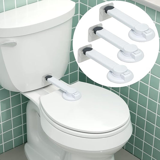 Baby Toilet Lock (3 Pack) Ideal Baby Proof Toilet Lid Lock with Arm – No Tools Needed Easy Installation with 3M Adhesive – Top Safety Toilet Seat Lock – Fits Most Toilets – White