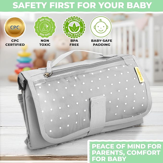 Usakinon® Portable Diaper Changing Pad for Baby ??CPC Certified Travel Diaper Clutch & Waterproof Changing Station, Lightweight & Foldable, Touchscreen-Friendly
