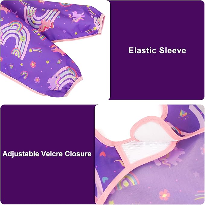 Accmor 4 Pack Long Sleeve Bibs, Baby Smock Waterproof Sleeved Bib Smock for Baby Toddler 6-36 Months
