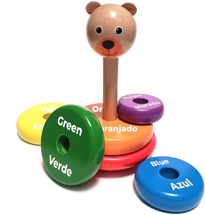 Baby Toys Wooden Stacking Rings - Bilingual Educational Toys for 2 Year Old | Learn Rainbow Colors in English & Spanish | Wood Building Blocks with Toddler Games Learning Activities Ebook