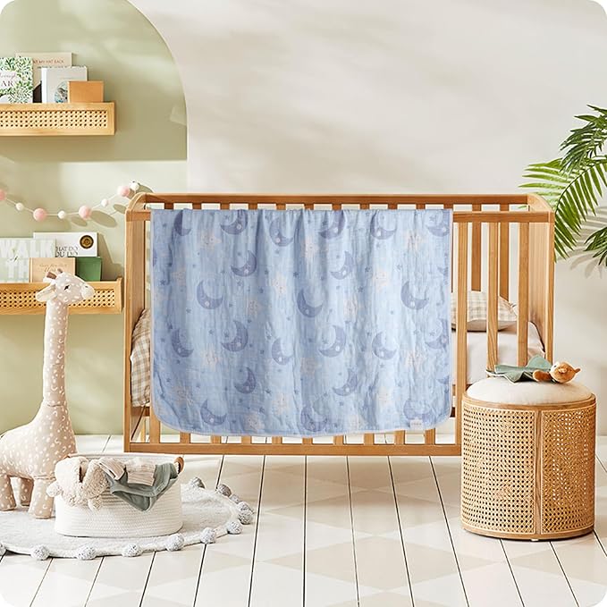Cotton Muslin Baby Blankets Organic Comforter Reversible Neutral 6-Layer Soft 43.3"x41.3" for Newborn Infant Toddler Boys Girls, Daycare Receiving Swaddle Throw Quilt, Nursery Crib Bassinet Blanket