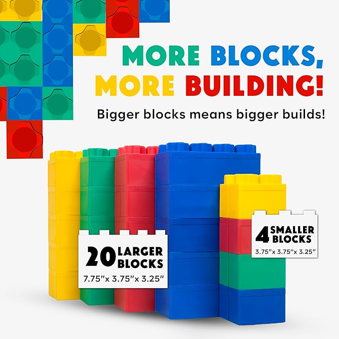 BiggoBlocks Big Blocks for Kids Ages 4-8, Indoor & Outdoor Blocks for Kids Jumbo Games, Large Building Blocks (24 PC) Beginner Set