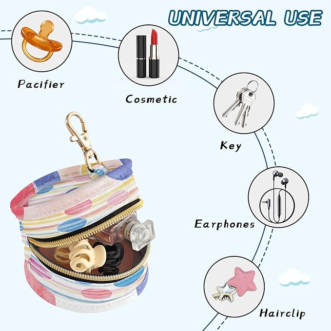 Pacifier Holder with Clip Pacifier Case for Diaper Bag Round Baby Pacifier Pouch Box Bag Portable Watercolor Circles Stripe Colors