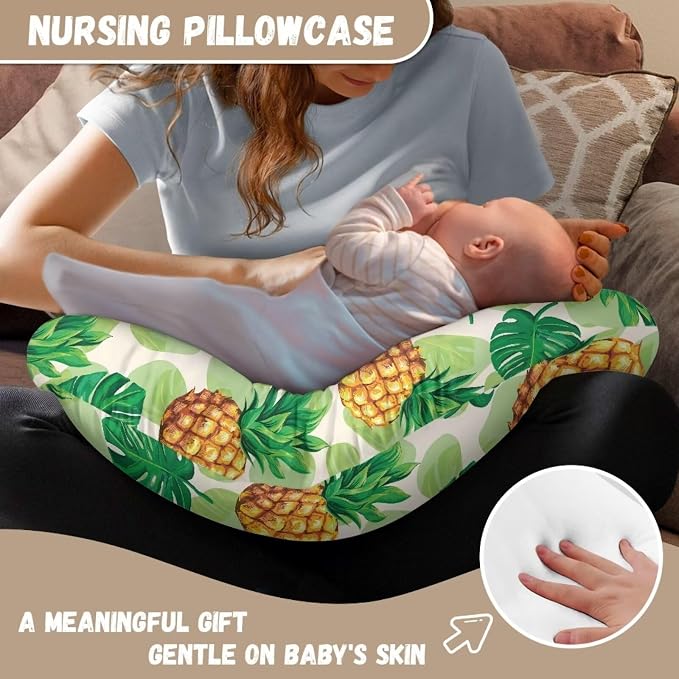 Nursing Pillow Cover Fits The Original Support for Breastfeeding, Bottle Feeding, and Bonding Pineapple Palm Leaf Soft Comfortable Slipcover for Baby Girl and Boy