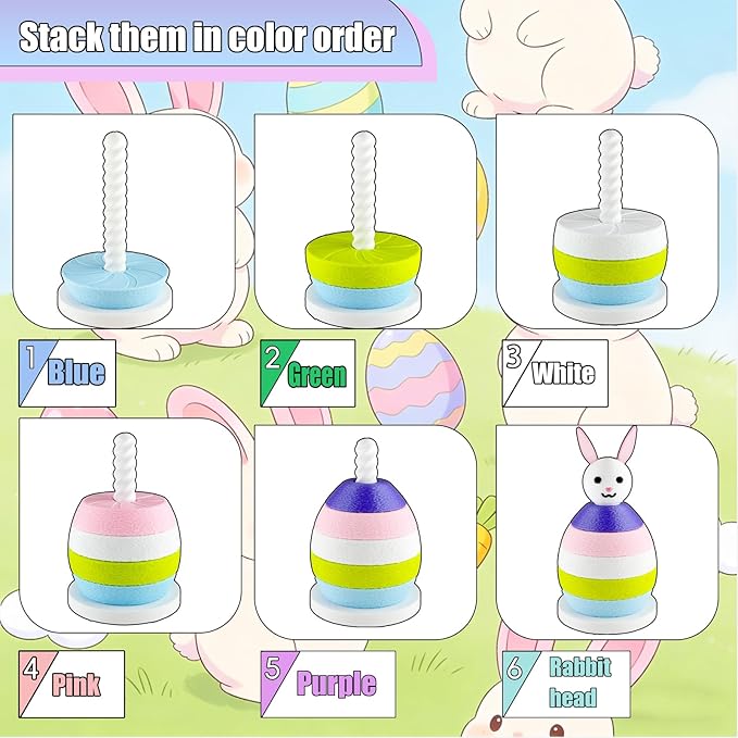 Spinning Stacking Toys Rainbow Rabbit Egg Montessori Sorting & Stacking Toys for Kids, Ages 6 Months to 3 Years