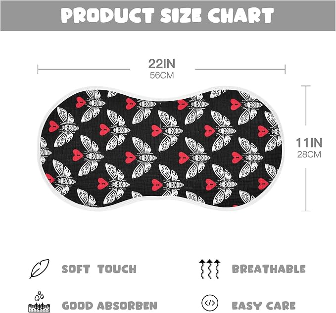 Muslin Baby Burp Cloths Set of 1, Soft Gothic Skull Moth Absorbent Muslin Washcloths, Bibs, Face Towel for Newborn Boys Girls, 22 x 11 Inch