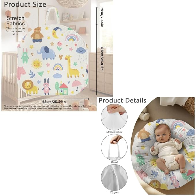 Cute Nursing Pillow & Baby Lounger Cover Set for Newborn Baby, Soft Polyester Slipcover for Breastfeeding and Bottle Feeding, Fits Standard Infant Nursing Pillows and Loungers, Elephant