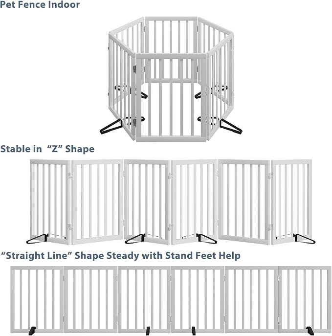 Dog Gates for Doorways Extra Wide 110inches (9ft), Wooden Freestanding Pet Gates for Dogs with 4 Support Stands, Foldable Gates for Dogs Indoor