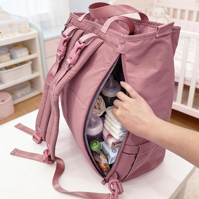 Diaper Bag Backpack, Large Baby Diaper Bag with Changing Pad, Baby Bag for Mom with Quick-access Insulated Pockets, Lightweight Multipurpose Travel Backpack (Dark Pink)