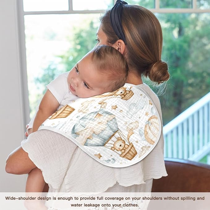 vvfelixl Muslin Burp Cloths Bear Hot Air Balloon Baby Washcloths for Baby Girl Boys 2 Pack