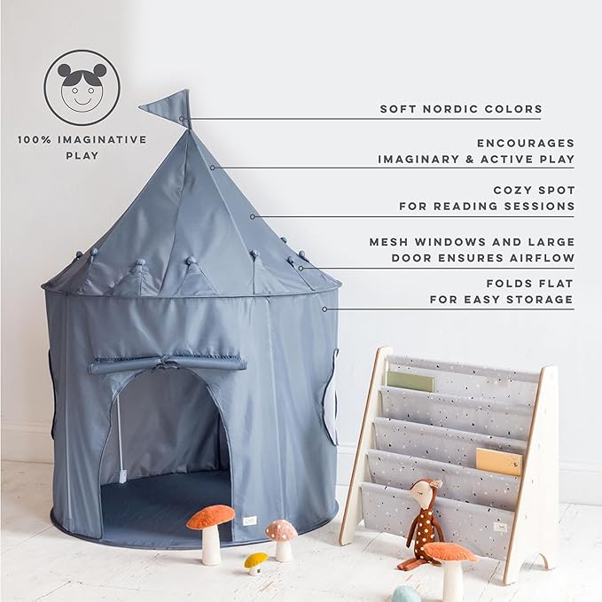 3 Sprouts Kids Play Tent - Sustainable Recycled Fabric ??Fun Spacious Childs Playhouse for Indoor Games for Boys & Girls - Durable Fort Pop Up House for Toddlers & Children Age 3-10 - Blue
