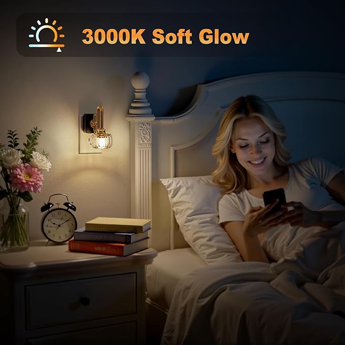JandCase Night Light, Night Lights Plug into Wall, Glass LED Nightlight, 0-100 LM Dimmable Nightlights, Dusk to Dawn Sensor, 1W Vintage Pumpkin Nite Light for Bathroom Hallway Decor, 1 Pack