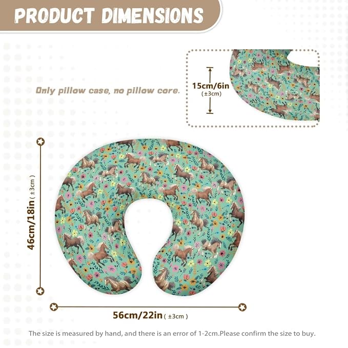 Green Floral and Horse Breastfeeding Pillow Slipcover for Baby Newborn U-Shaped Breastfeeding Pillowcase Cushion Cover Easy to Use and Dustptoof