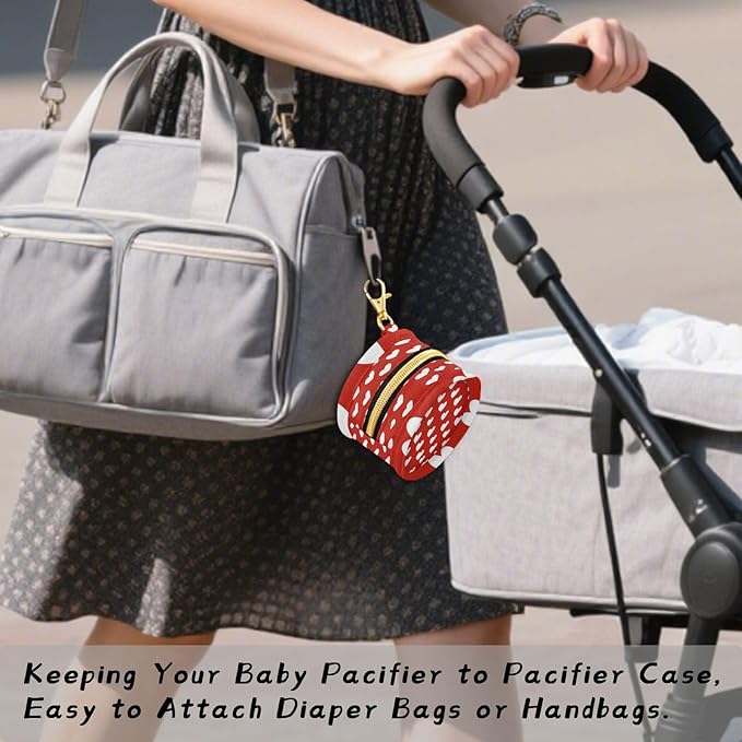 Pacifier Holder with Clip Pacifier Case for Diaper Bag Round Baby Pacifier Pouch Box Bag Portable Red Heart Valentine