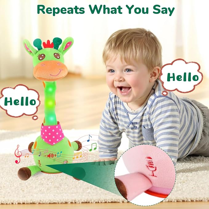 Dancing Giraffe Musical Plush Toy, Recording & Repeating Talking Giraffe Baby Toy for 6??2 Months, Interactive Singing Stuffed Animal, Birthday Gift for Grandkids Infants Toddlers(Green)