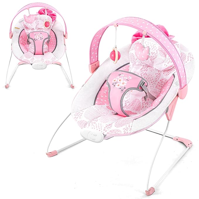 Baby Bouncer, Portable Infant Bouncer, Adjustable and Foldable Baby Rocker with Vibrations,Baby Bouncer Seat for Baby 0-6 Months 6-20 lbs Indoor & Outdoor Use